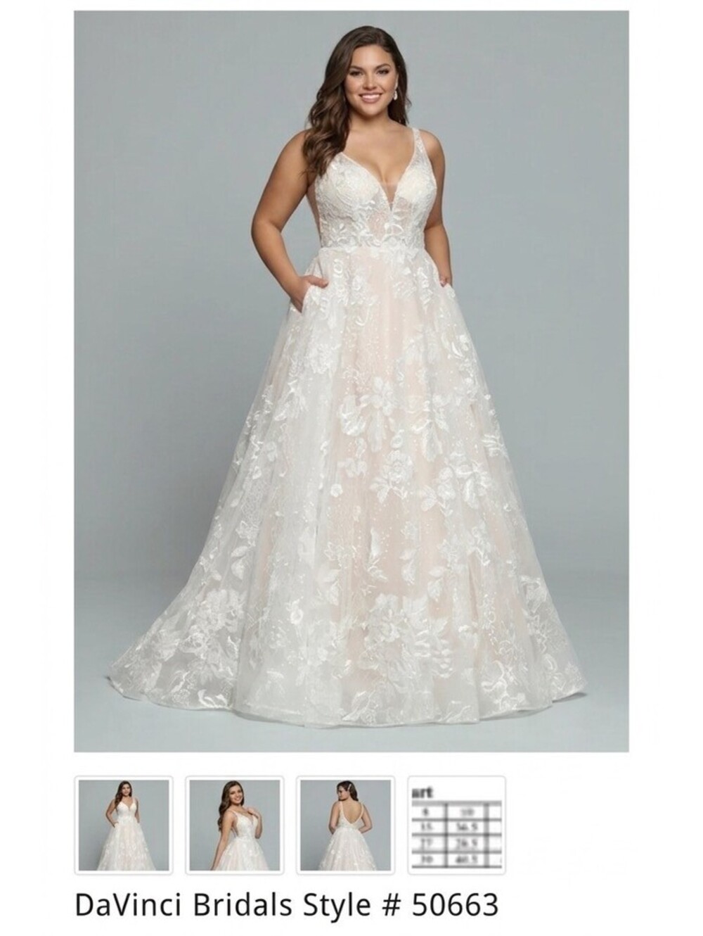 3D Floral Applique Wedding Gown Size 16 Ivory Tulle with Pockets Straps Train